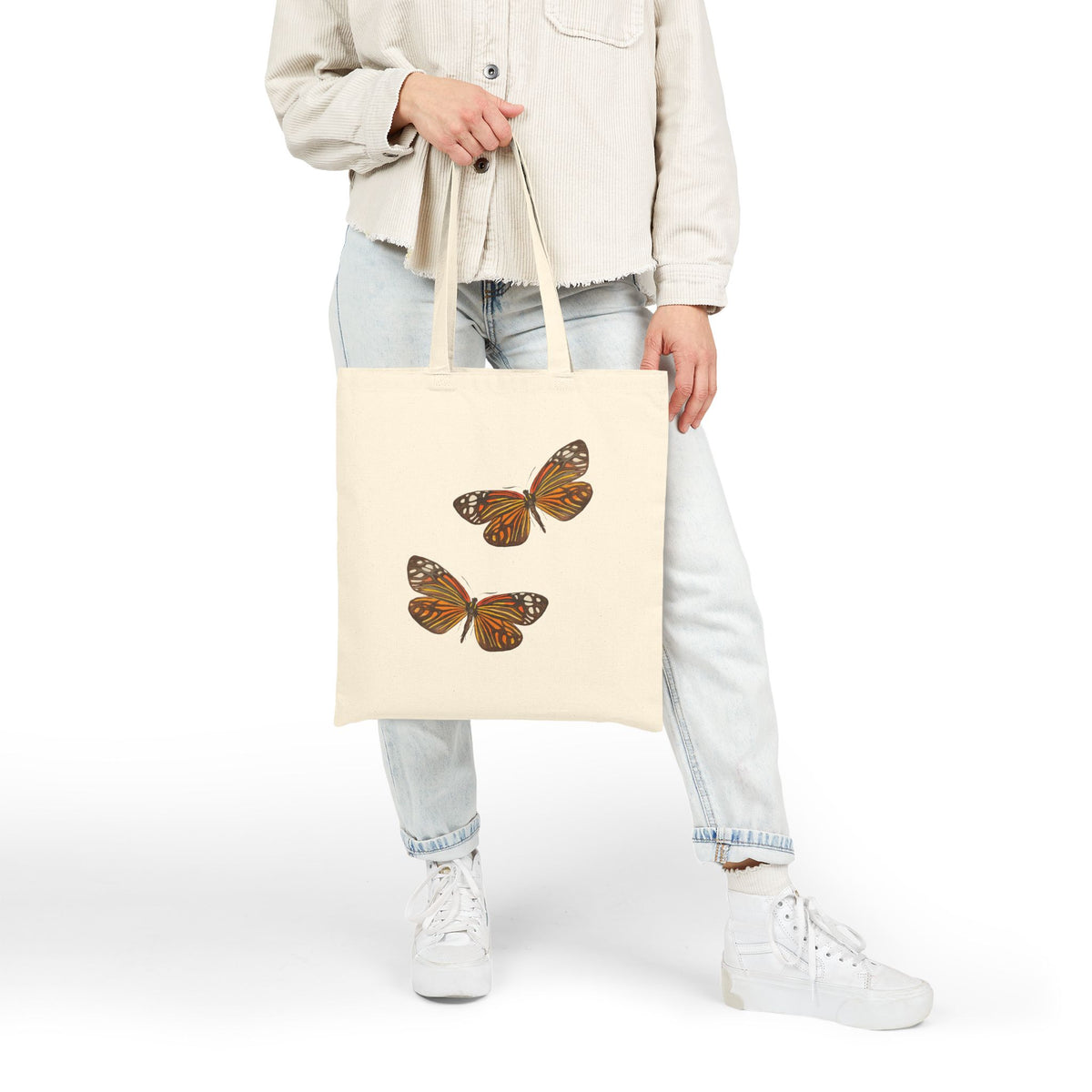 Canvas Book Tote | Orange and Black Butterfly Watercolor Duo Printed Farmers Market Tote | Coastal Preppy Gift