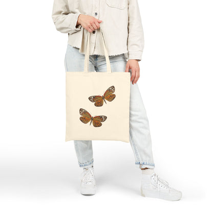 Canvas Book Tote | Orange and Black Butterfly Watercolor Duo Printed Farmers Market Tote | Coastal Preppy Gift