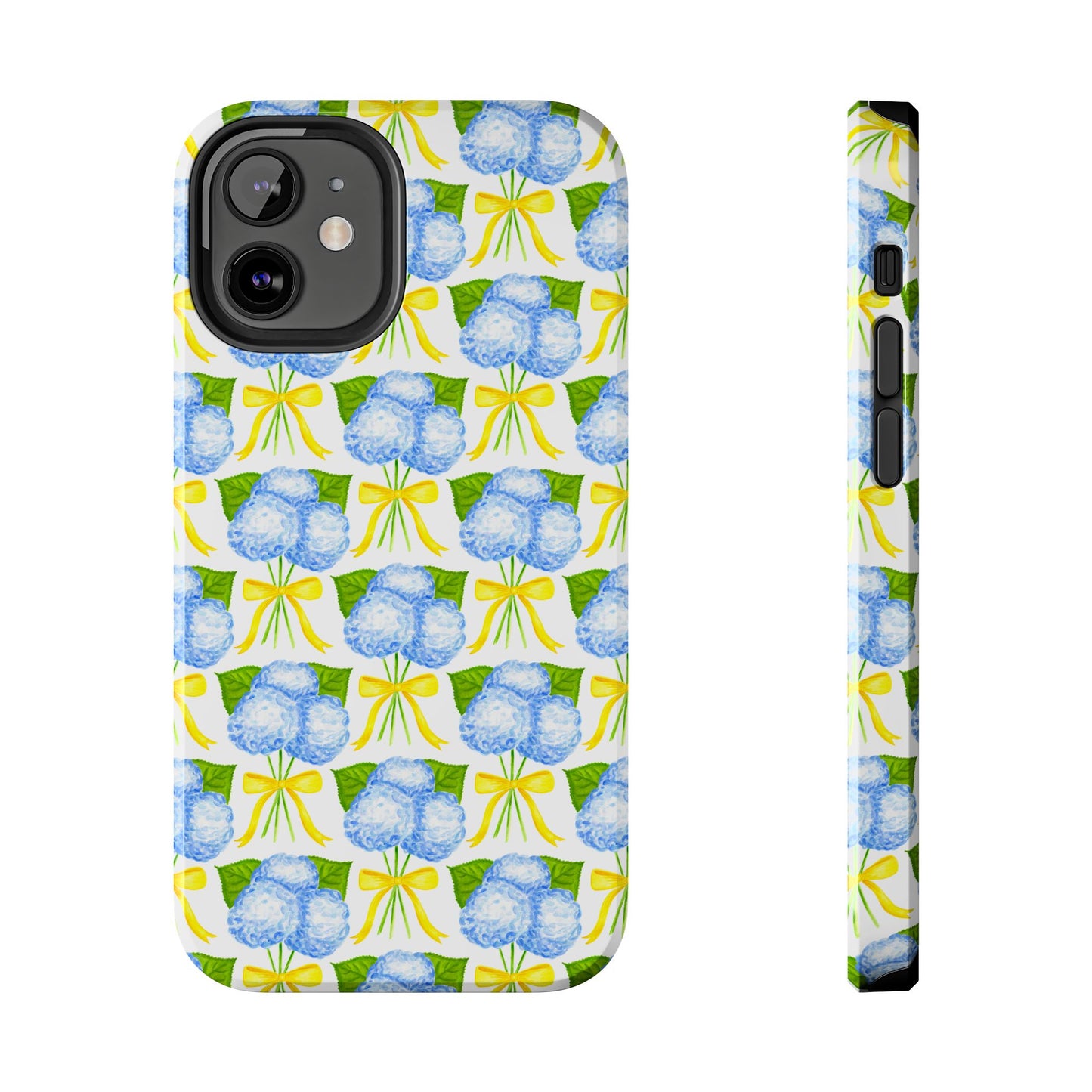 Blue Hydrangea Bouquets with Yellow Bow Ribbon Watercolor Illustrated Patterned Tough Phone Case | Various Models