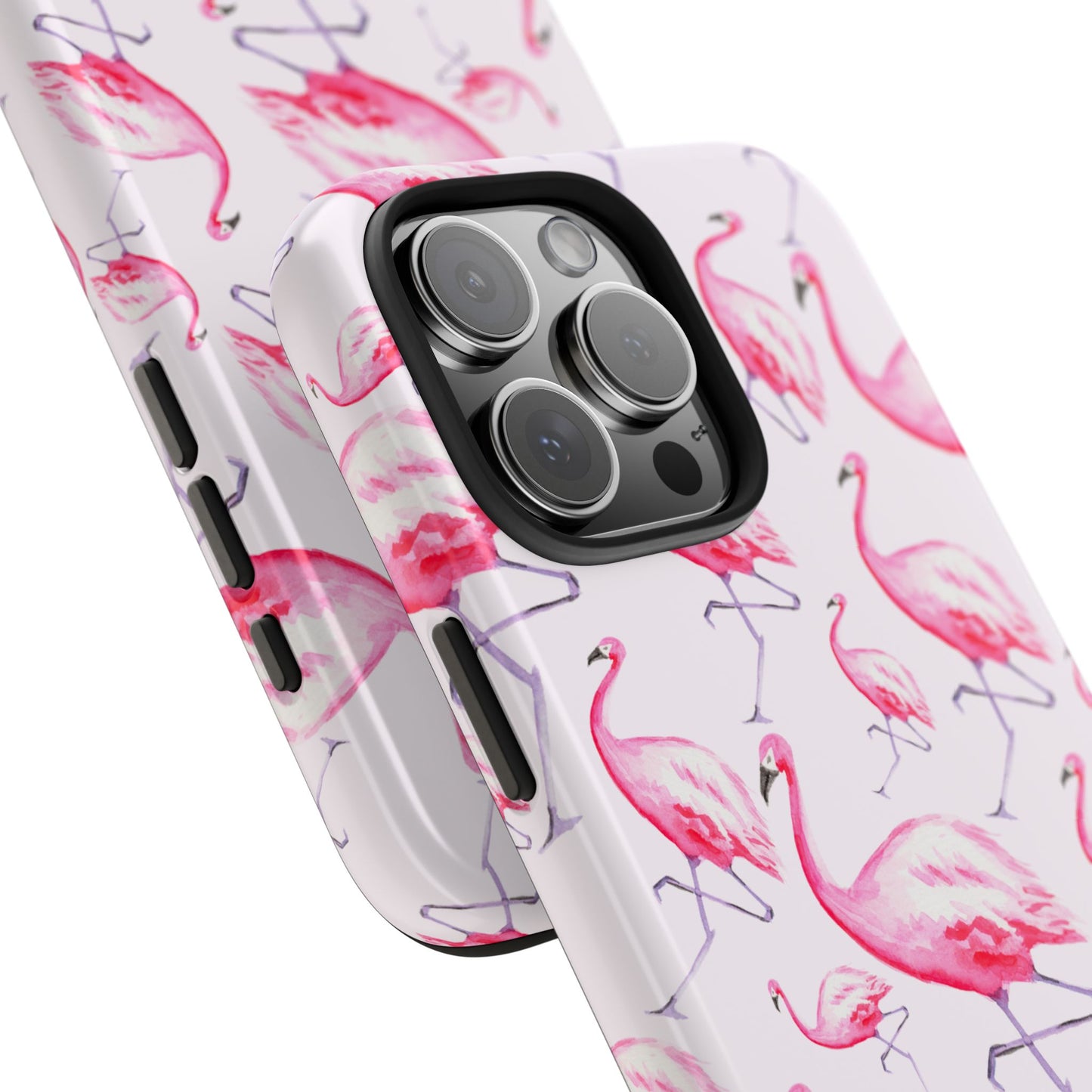 Pink Flamingos Watercolor Illustrated Tossed Pattern Blush Phone Case | Various Models