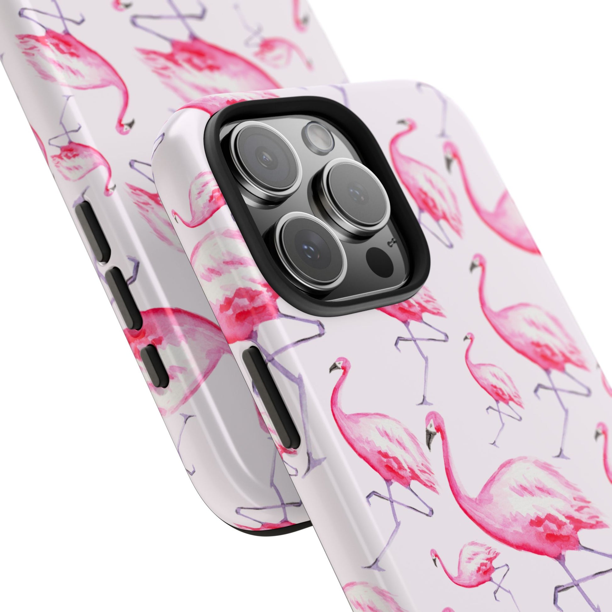 Pink Flamingos Watercolor Illustrated Tossed Pattern Blush Phone Case | Various Models