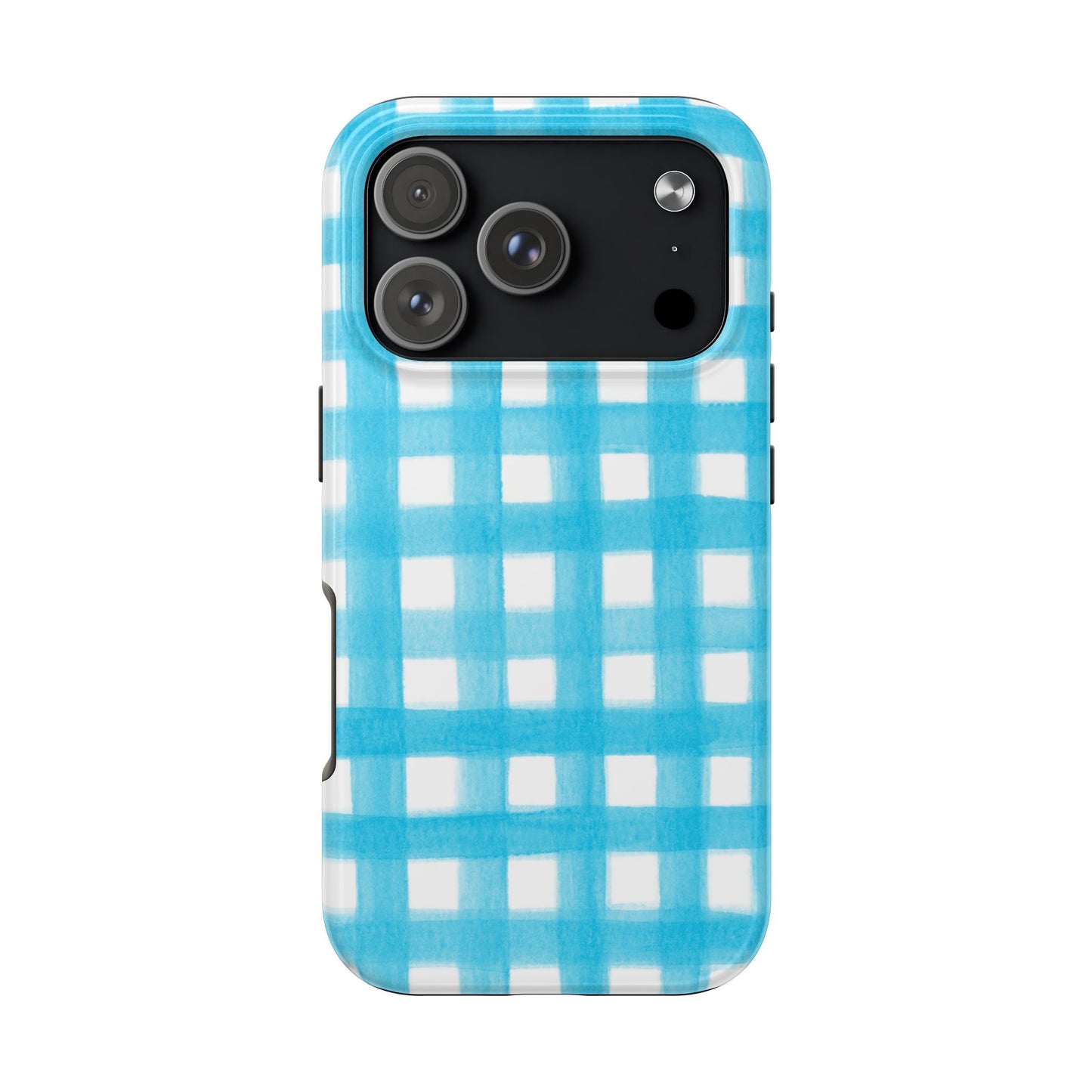 Turquoise Gingham Watercolor Illustrated Tough Phone Case | Various Models Available