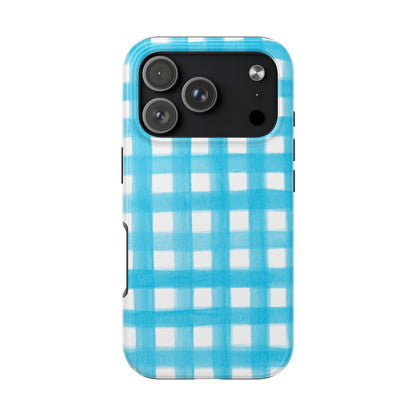 Turquoise Gingham Watercolor Illustrated Tough Phone Case | Various Models Available