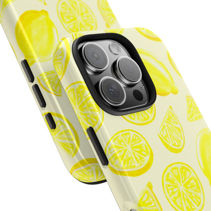 Bright Yellow Lemons Watercolor Illustrated Tossed Pattern Pale Yellow Tough Phone Case | Various Models