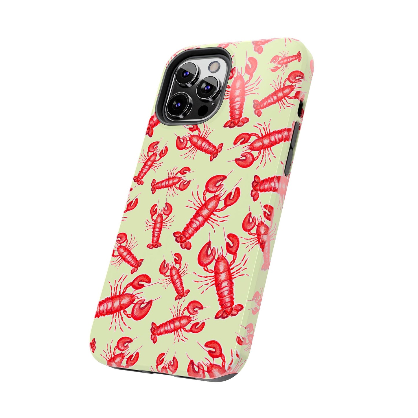 Red Lobster Watercolor Illustrated Tossed Pattern Light Yellow Tough Phone Case | Various Models