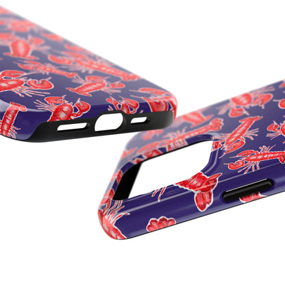 Red Lobster Watercolor Illustrated Tossed Pattern Navy Coastal Nautical Tough Phone Case | Various Models