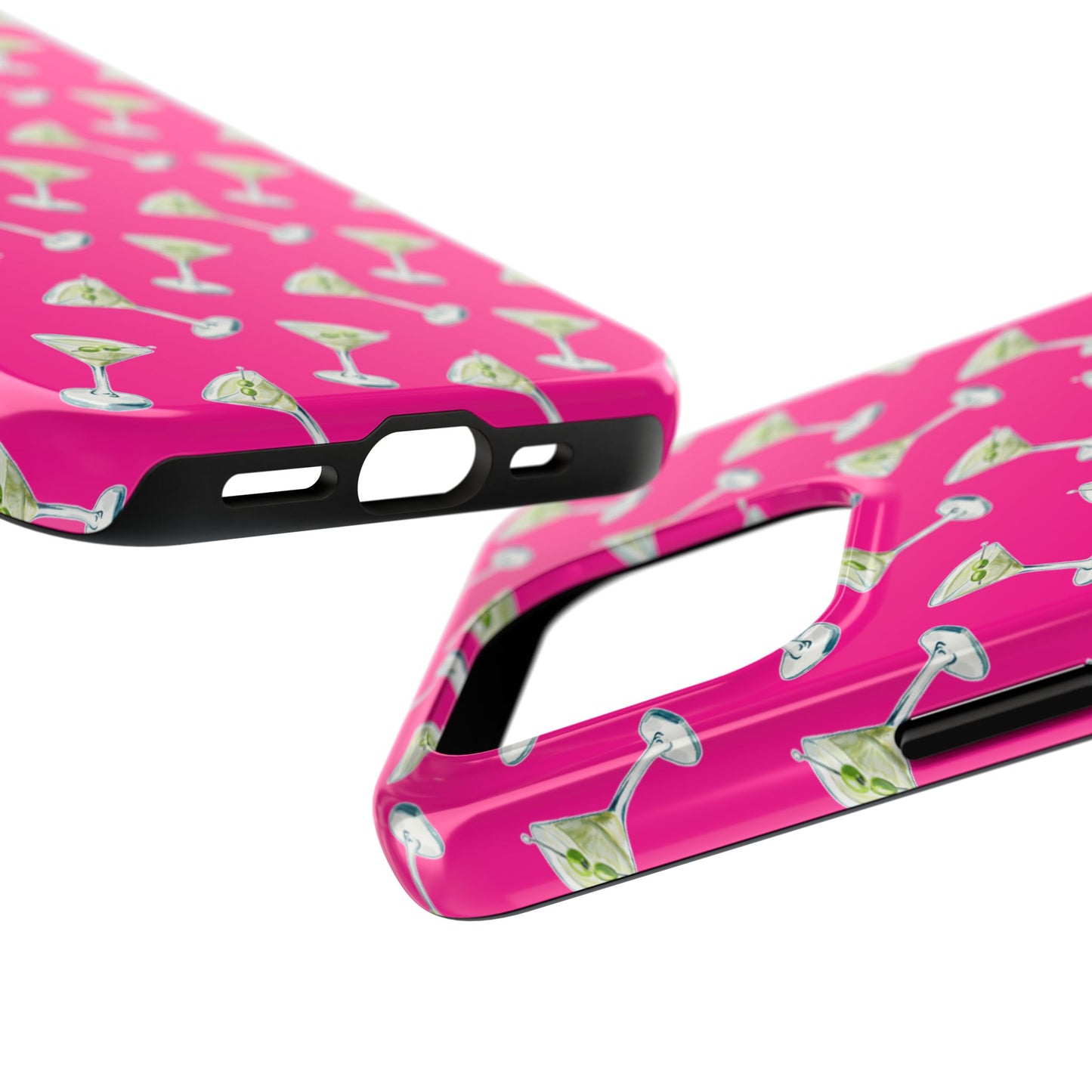 Hot Pink Mini Martini Watercolor Illustrated Tossed Pattern Tough Phone Case | Various Models Available
