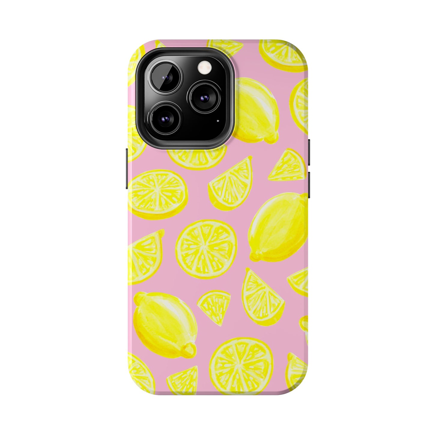 Bright Yellow Lemons Watercolor Illustrated Tossed Pattern Light Pink Tough Phone Case | Various Models