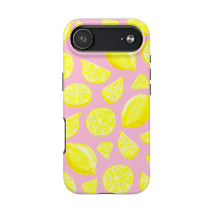 Bright Yellow Lemons Watercolor Illustrated Tossed Pattern Light Pink Tough Phone Case | Various Models