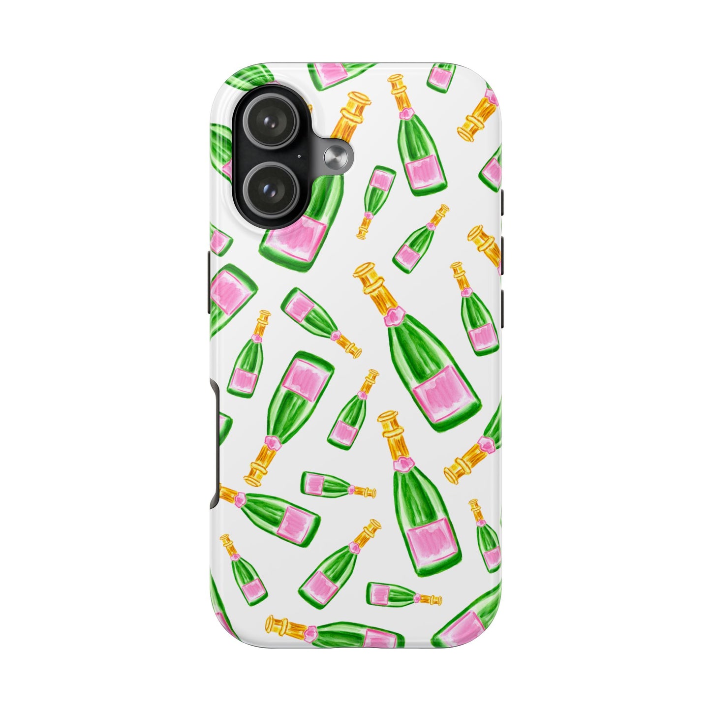 Copy of Tossed Pink and Green Watercolor Illustrated Champagne Bottles Pattern Tough Phone Case | Various Models
