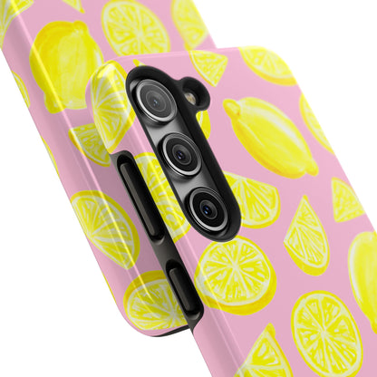 Bright Yellow Lemons Watercolor Illustrated Tossed Pattern Light Pink Tough Phone Case | Various Models