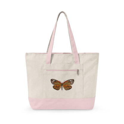 Orange & Black Watercolor Butterfly Printed Zippered Canvas Tote 18" x 14" | Various Colors 18" x 14" x 4.5" Natural Light Pink