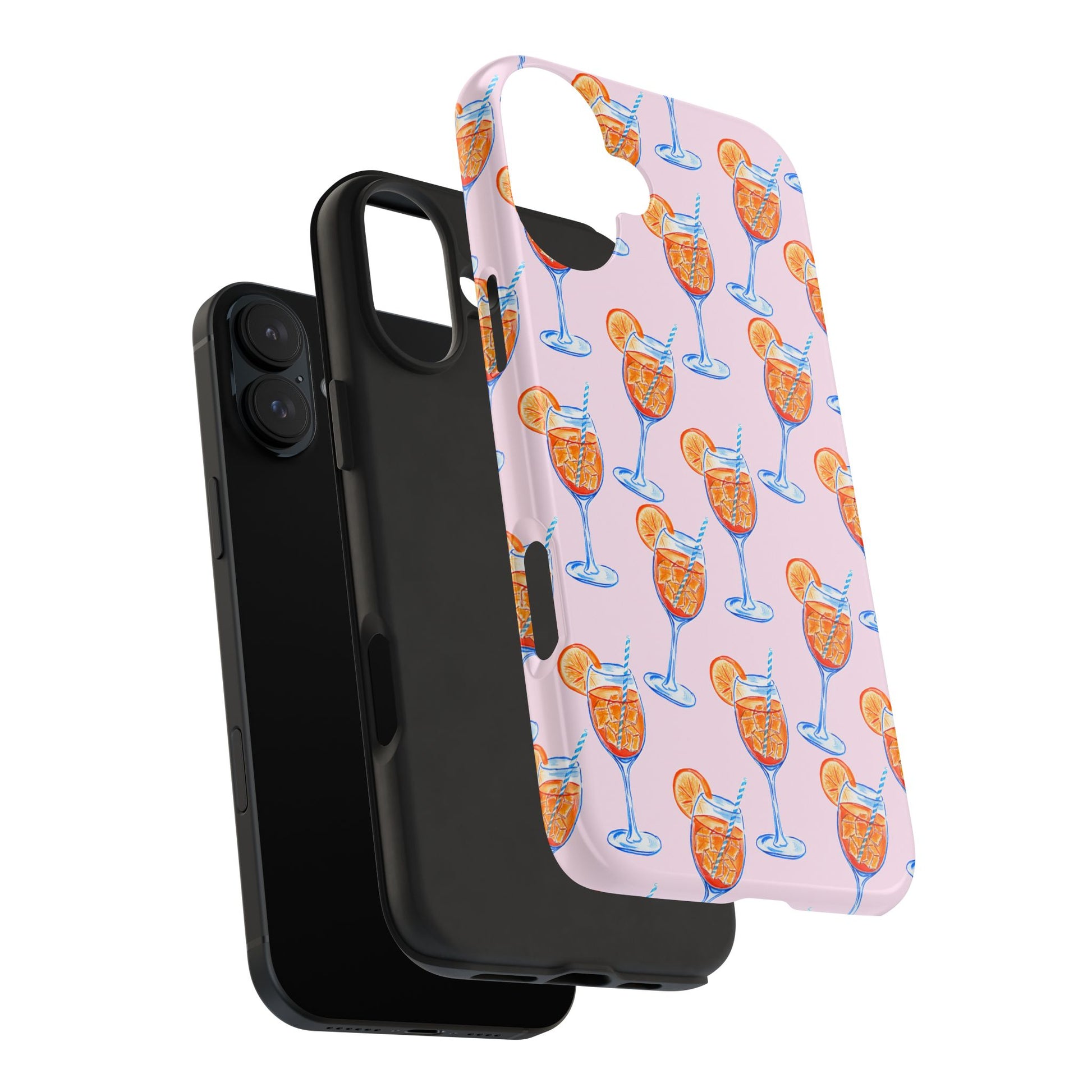 Orange & Blue Aperol Spritz Watercolor Patterned Blush Pink Tough Phone Case | Various Models