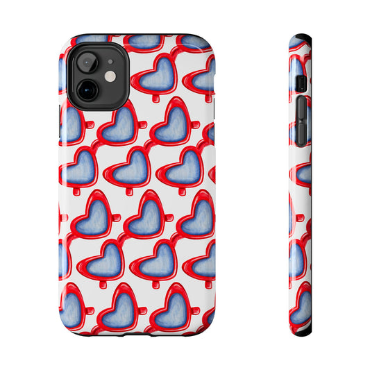 Red Heart Shaped Sunglasses Watercolor Illustrated Tough Phone Case | Various Models iPhone 11