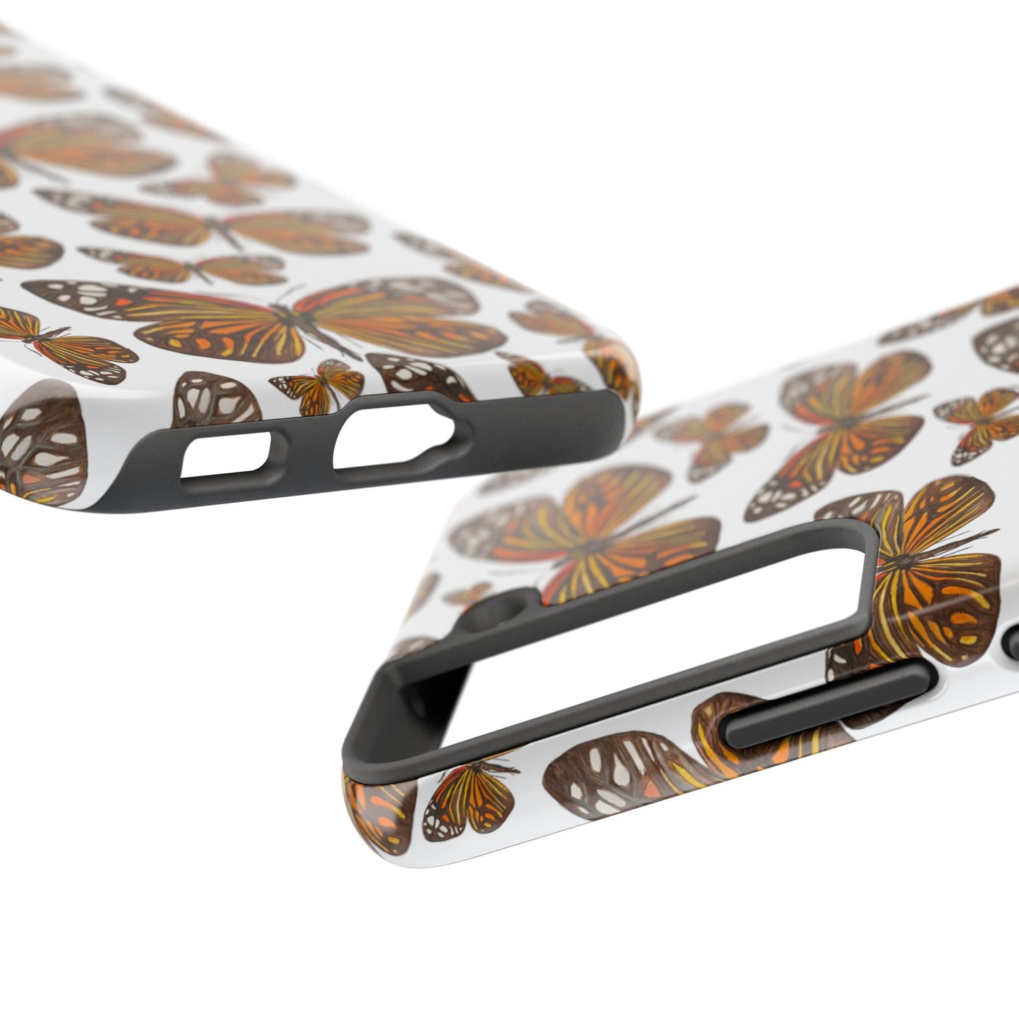 Black & Orange Butterfly Watercolor Illustrated Tossed Pattern Tough Phone Case | Various Models