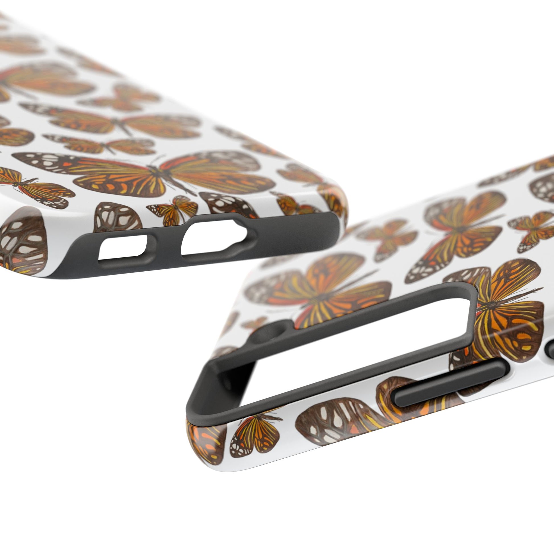 Black & Orange Butterfly Watercolor Illustrated Tossed Pattern Tough Phone Case | Various Models
