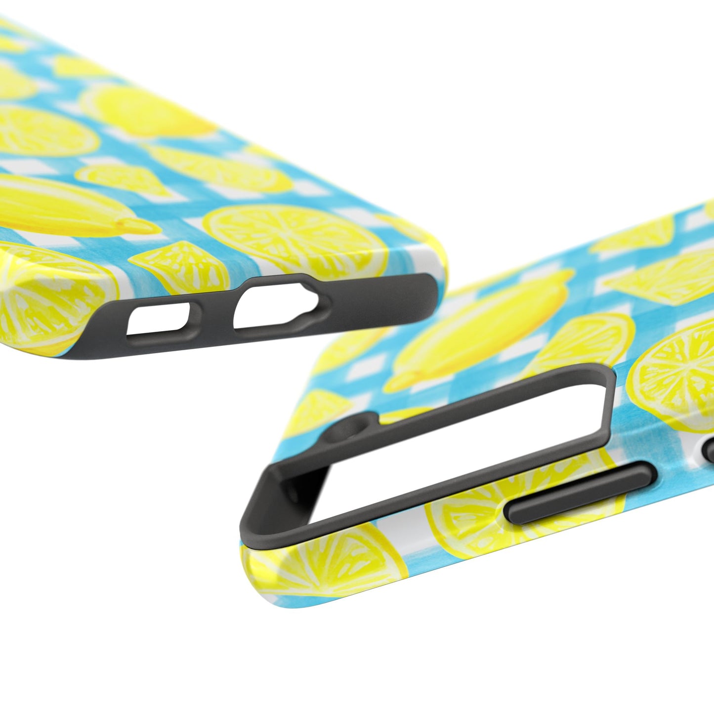 Bright Yellow Lemons Watercolor Illustrated Tossed Pattern Turquoise Gingham Tough Phone Case | Various Models