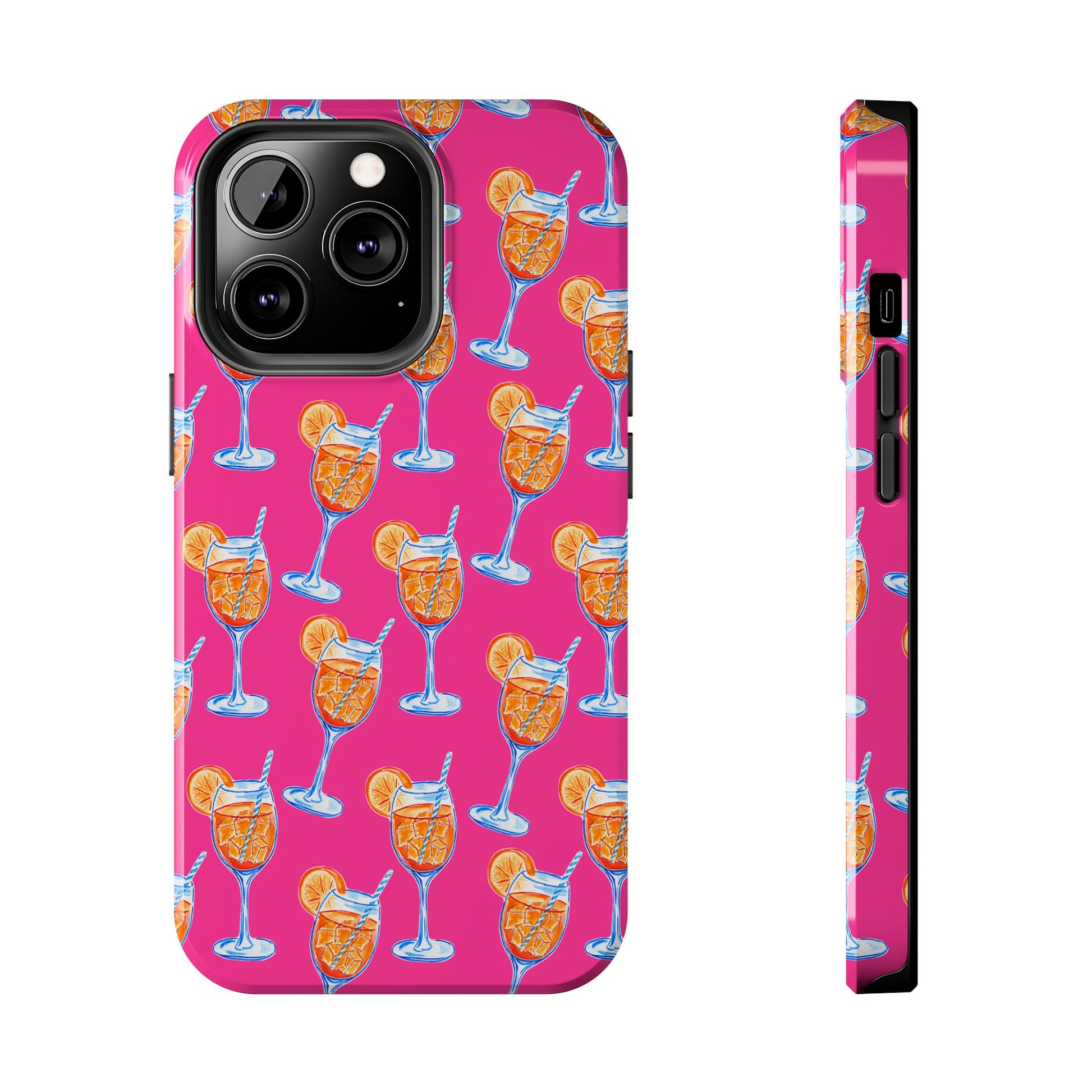 Orange & Blue Aperol Spritz Watercolor Pattern Hot Pink Phone Case | Various Models iPhone 13 Pro
