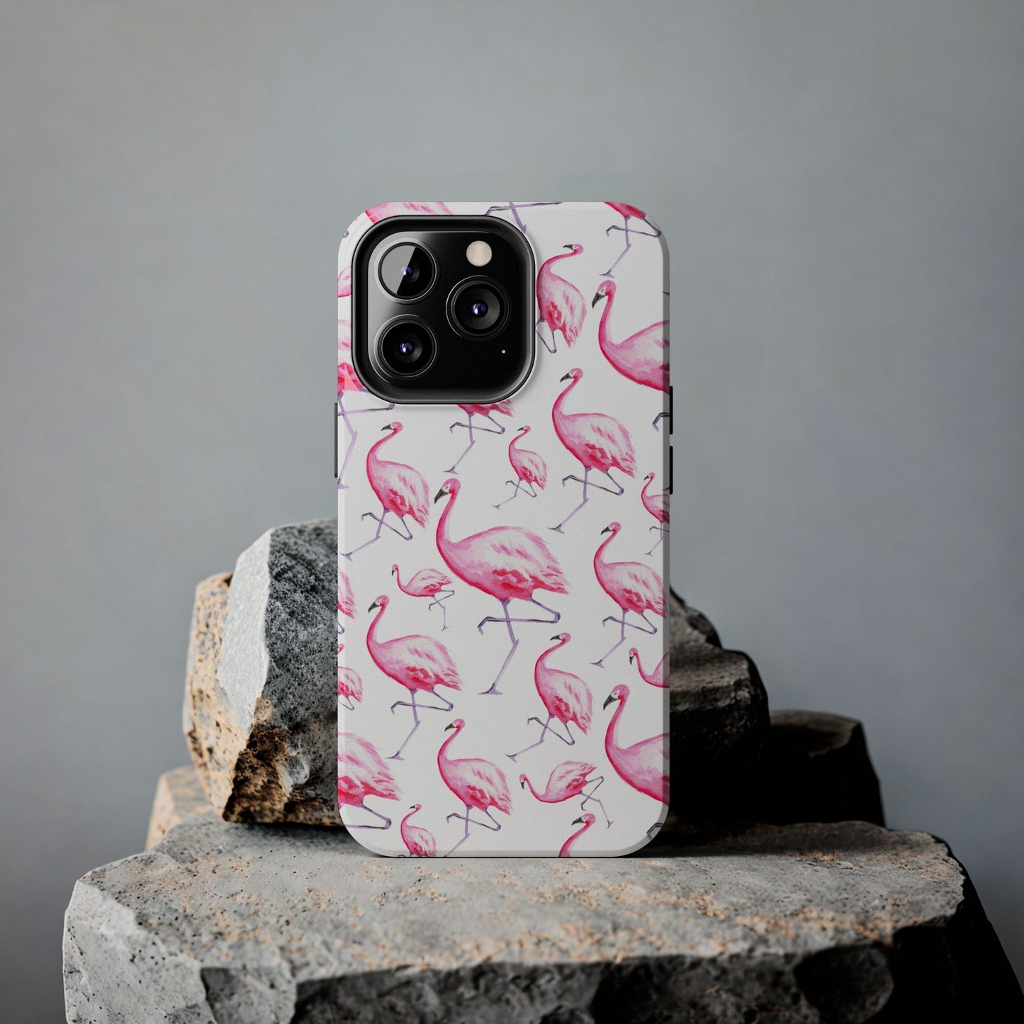 Hot Pink Flamingos Watercolor Illustrated Tossed Pattern Phone Case | Various Models