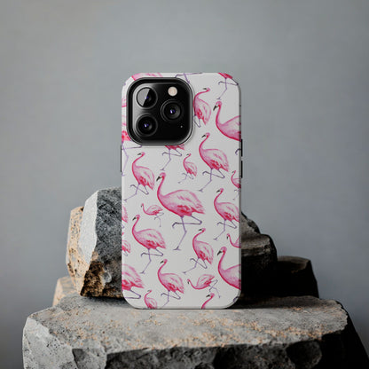 Hot Pink Flamingos Watercolor Illustrated Tossed Pattern Phone Case | Various Models