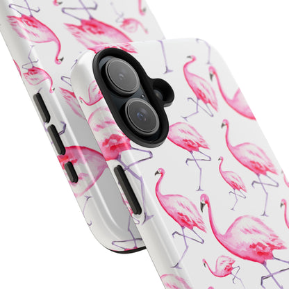 Hot Pink Flamingos Watercolor Illustrated Tossed Pattern Phone Case | Various Models