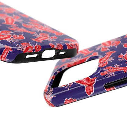 Red Lobster Watercolor Illustrated Tossed Pattern Navy Coastal Nautical Tough Phone Case | Various Models