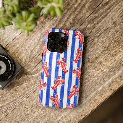 Blue & White Strip Red Lobster Watercolor Patterned Phone Case | Various Models