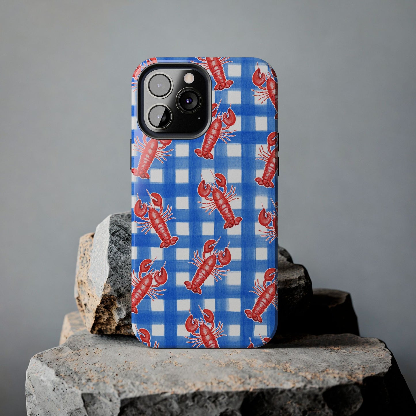 Blue Gingham Red Lobster Watercolor Patterned Phone Case | Various Models