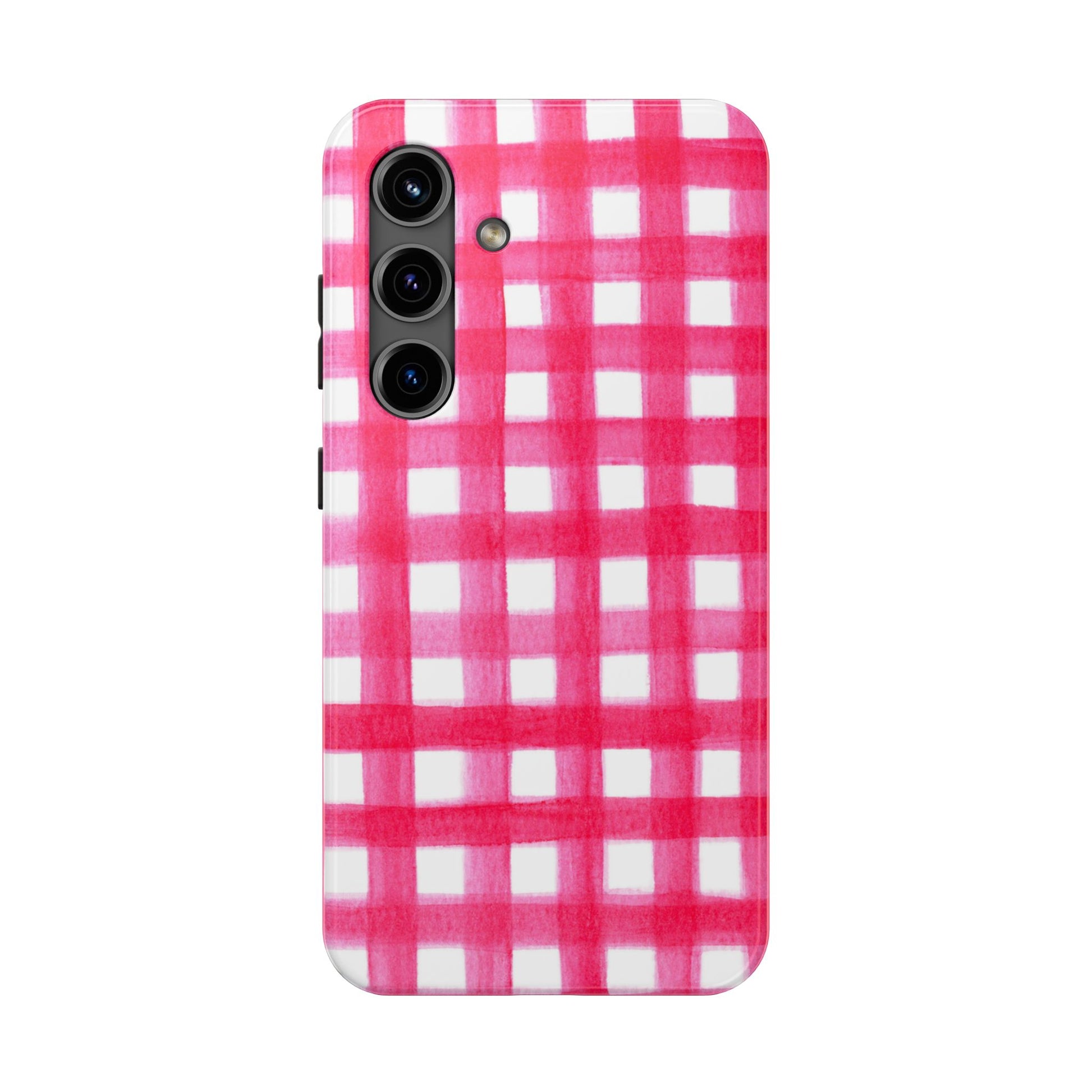 Hot Pink Gingham Watercolor Preppy Tough Phone Case | Various models Samsung Galaxy S24