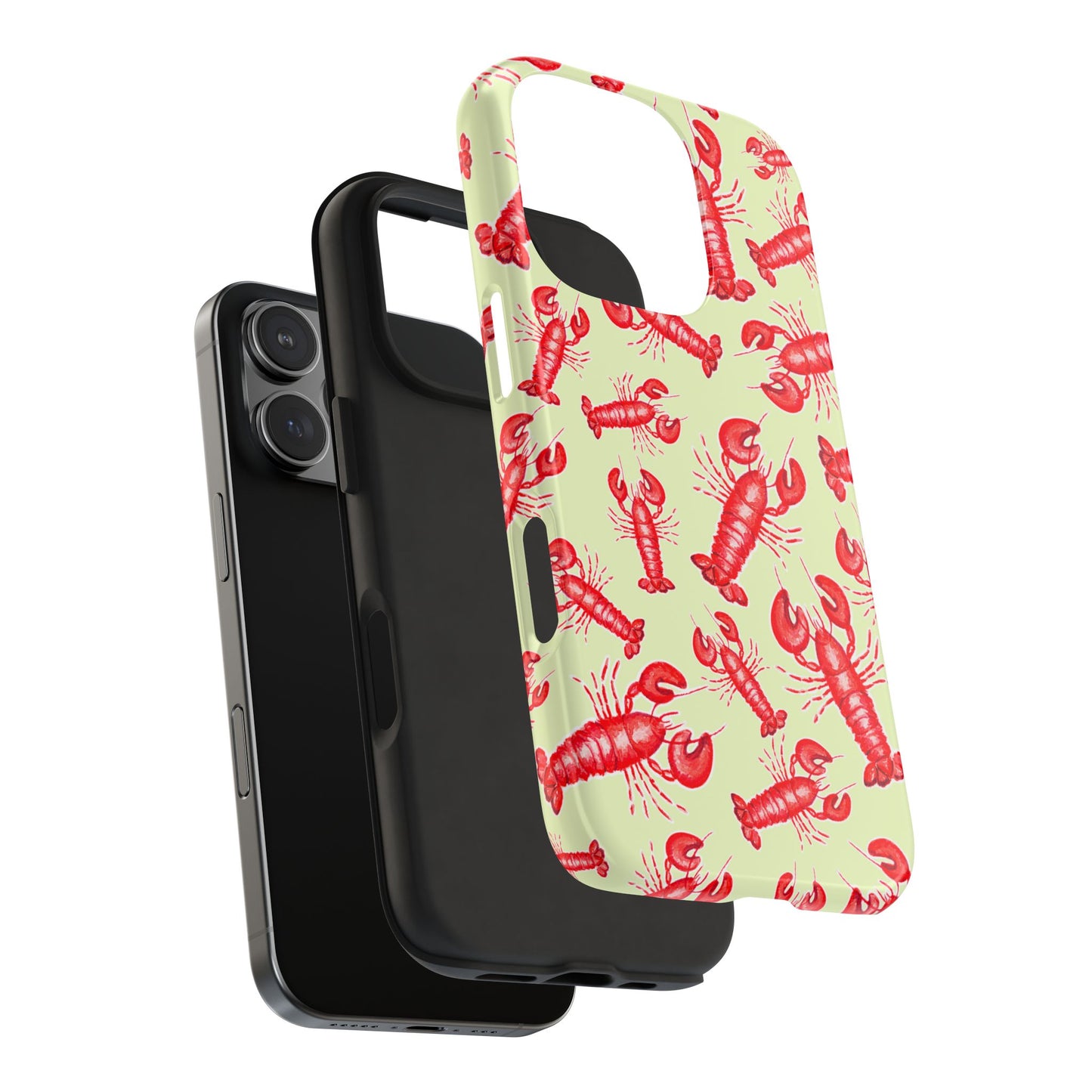 Red Lobster Watercolor Illustrated Tossed Pattern Light Yellow Tough Phone Case | Various Models