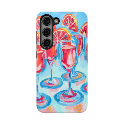 Pink Blood Orange Mimosas Blue Champagne Flute Acrylic Tough Phone Case | Various Models Available