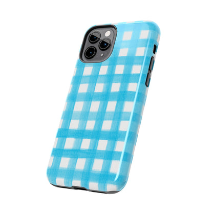 Turquoise Gingham Watercolor Illustrated Tough Phone Case | Various Models Available