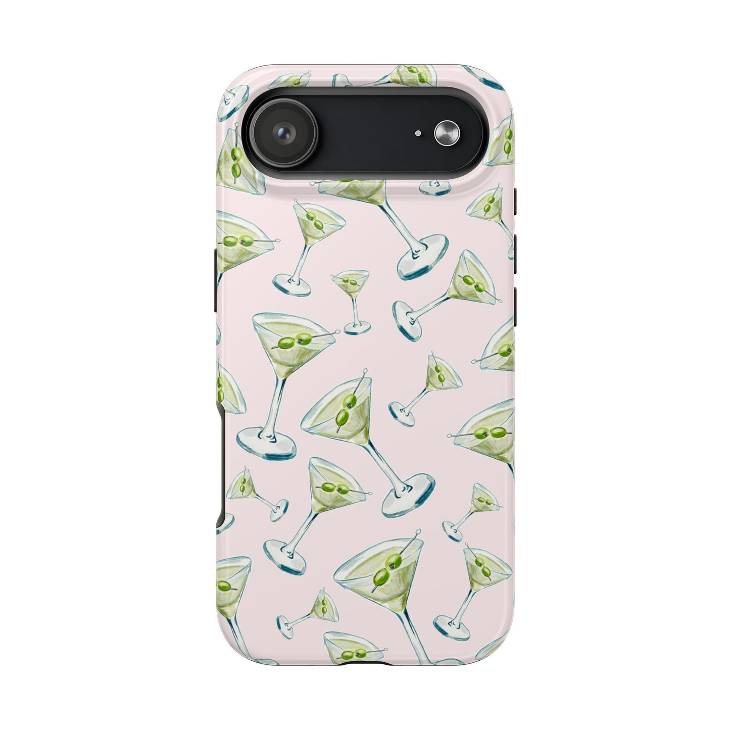 Watercolor Blue and Green Martinis Tossed Illustrated Pattern Blush Pink Tough Phone Case | Various Models