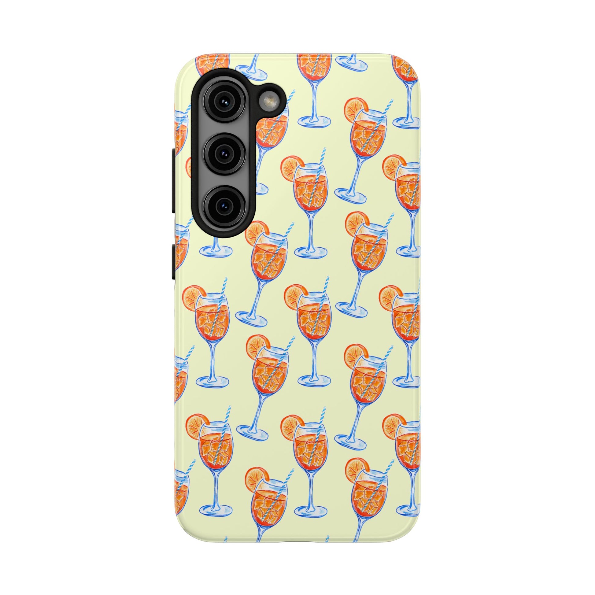 Lemon Yellow Orange & Blue Aperol Spritz Watercolor Patterned Tough Phone Case | Various Models Samsung Galaxy S23