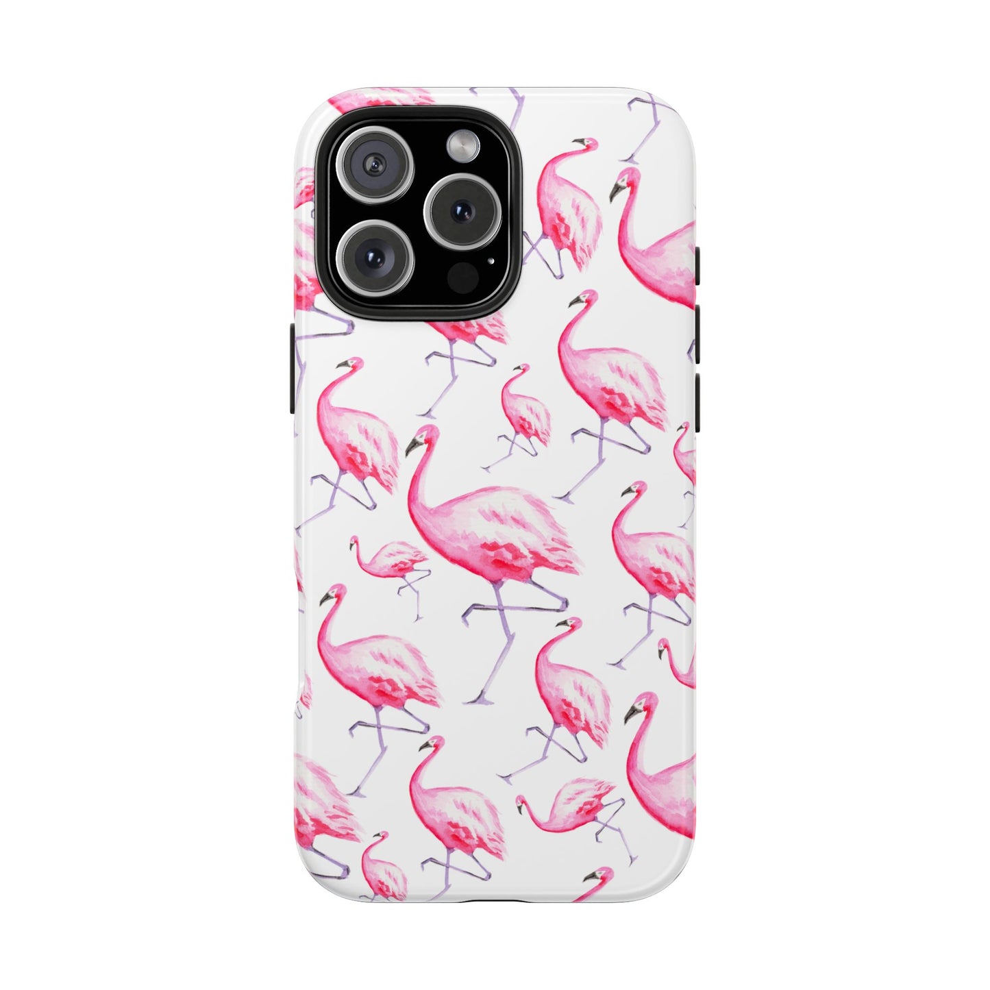 Hot Pink Flamingos Watercolor Illustrated Tossed Pattern Phone Case | Various Models iPhone 16 Pro Max