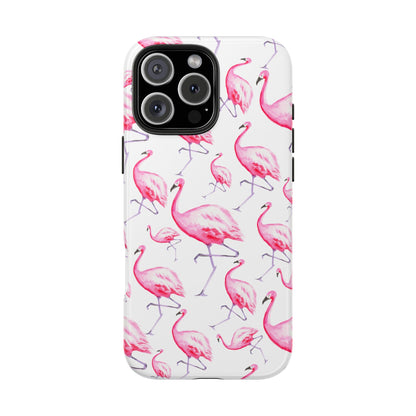 Hot Pink Flamingos Watercolor Illustrated Tossed Pattern Phone Case | Various Models iPhone 16 Pro Max