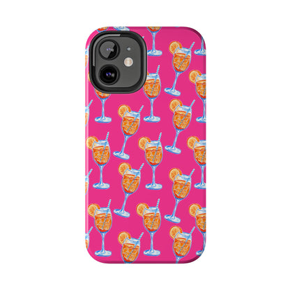 Orange & Blue Aperol Spritz Watercolor Pattern Hot Pink Phone Case | Various Models
