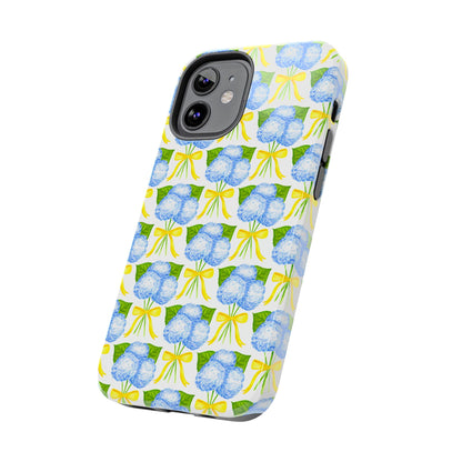 Blue Hydrangea Bouquets with Yellow Bow Ribbon Watercolor Illustrated Patterned Tough Phone Case | Various Models