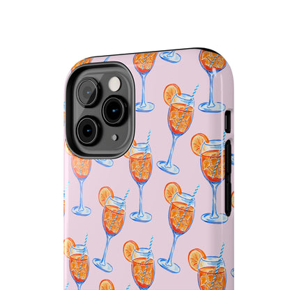 Orange & Blue Aperol Spritz Watercolor Patterned Blush Pink Tough Phone Case | Various Models