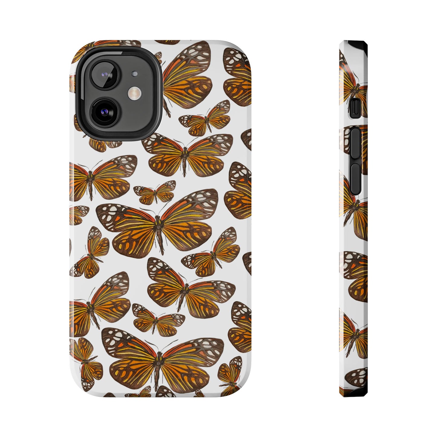 Black & Orange Butterfly Watercolor Illustrated Tossed Pattern Tough Phone Case | Various Models iPhone 12 Mini