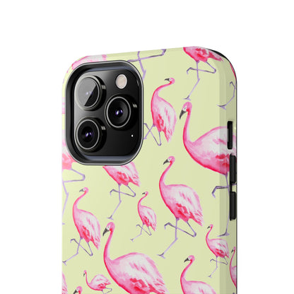 Pink Flamingos Watercolor Illustrated Tossed Pattern Yellow Phone Case | Various Models