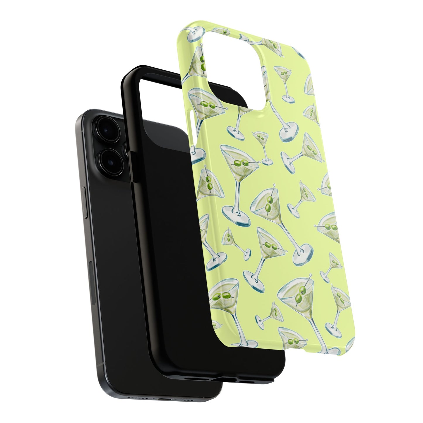 Watercolor Blue and Green Martinis Tossed Illustrated Pattern Yellow Tough Phone Case | Various Models