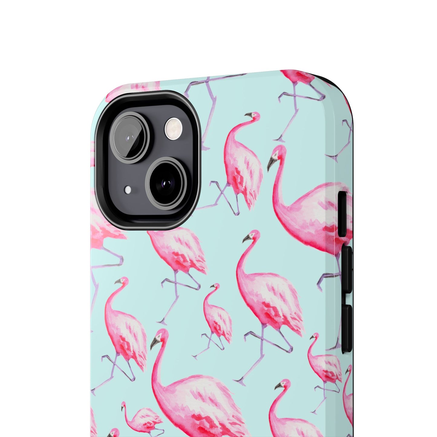 Pink Flamingos Watercolor Illustrated Tossed Pattern Blue Phone Case | Various Models