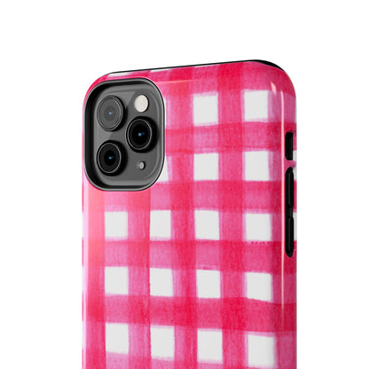 Hot Pink Gingham Watercolor Preppy Tough Phone Case | Various models