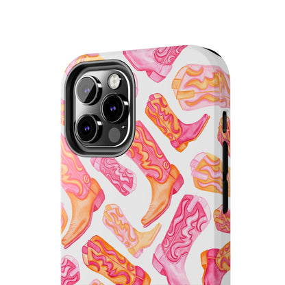 Tossed Hot Pink & Orange Cowboy Boots Tough Phone Cases | Various Models Available