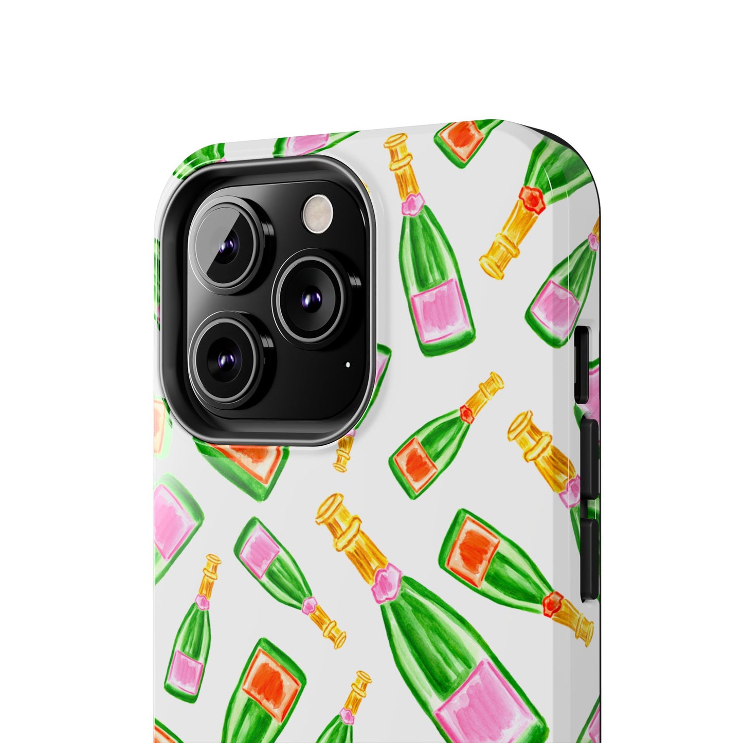 Tossed Pink and Green & Orange and Green Watercolor Illustrated Champagne Bottles Pattern Tough Phone Case | Various Models