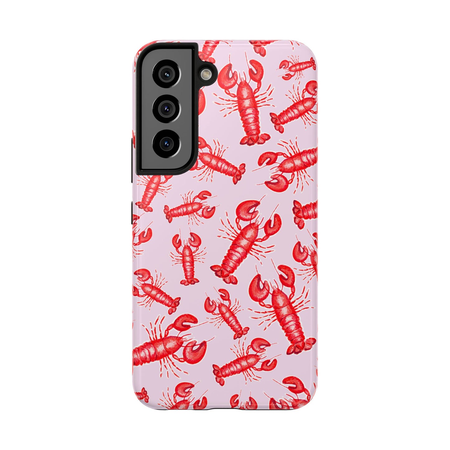 Red Lobster Watercolor Illustrated Tossed Pattern Light Pink Coastal Nautical Tough Phone Case | Various Models
