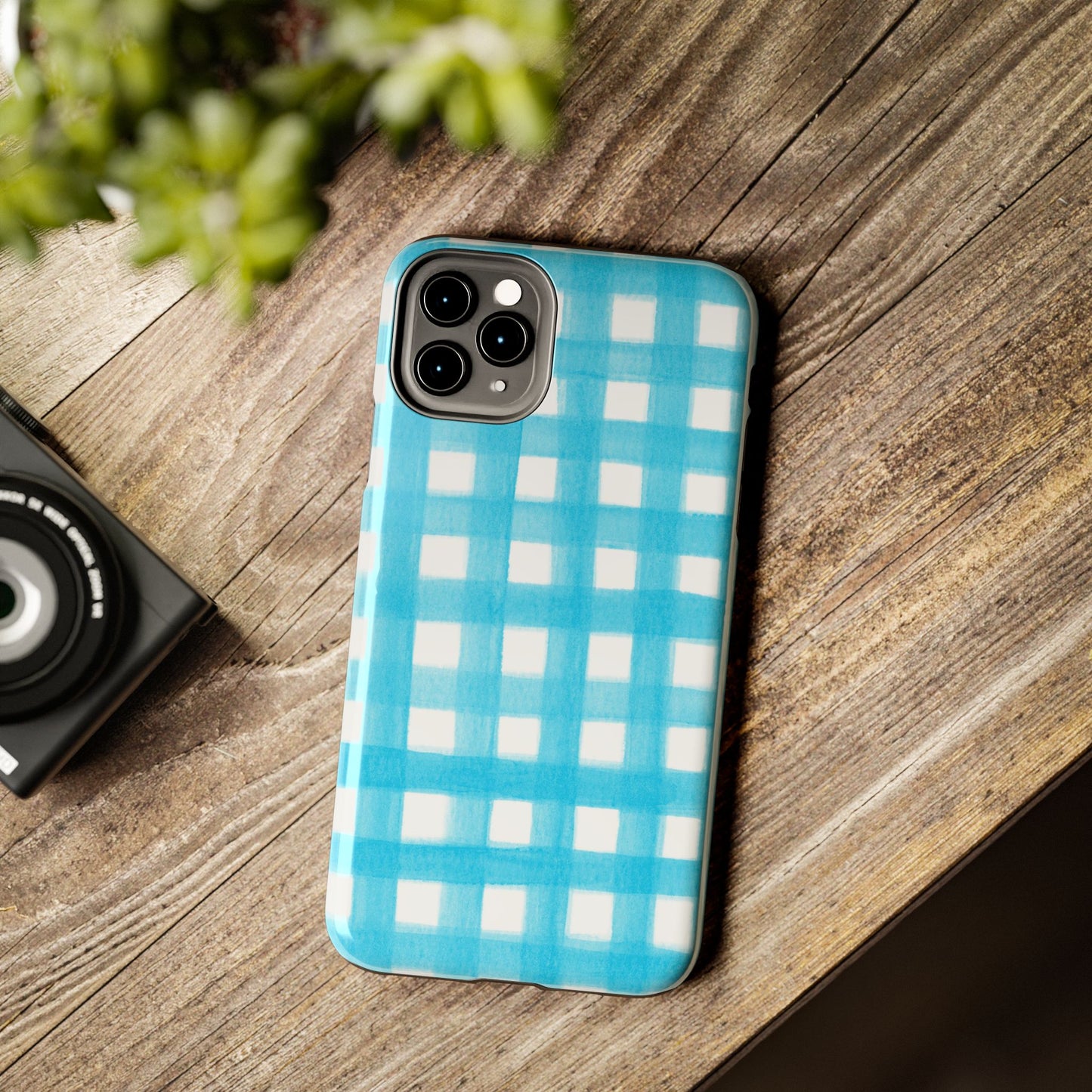 Turquoise Gingham Watercolor Illustrated Tough Phone Case | Various Models Available