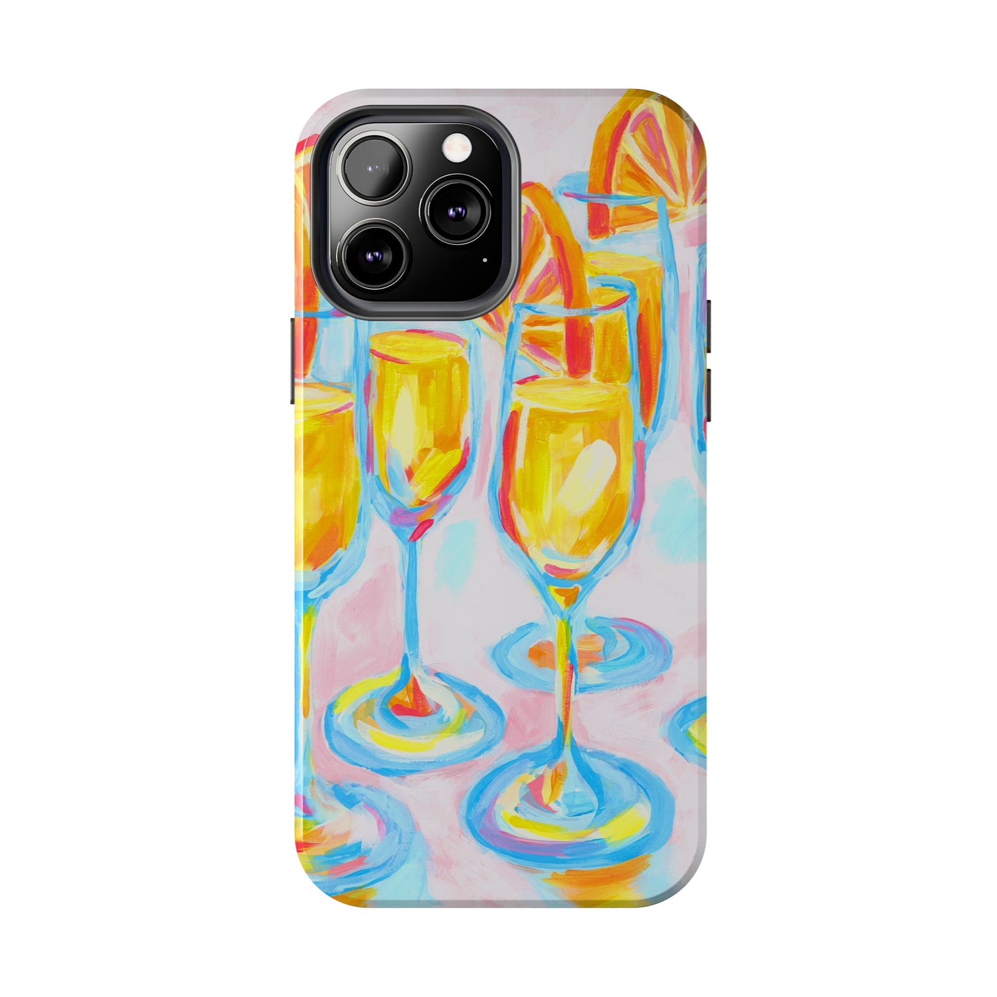 Pink Orange Mimosas Blue Champagne Flutes Abstract Acrylic Tough Phone Case | Various Models