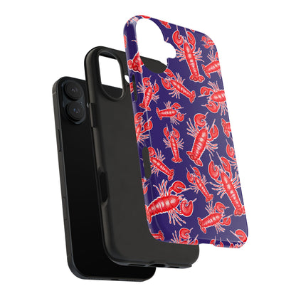 Red Lobster Watercolor Illustrated Tossed Pattern Navy Coastal Nautical Tough Phone Case | Various Models